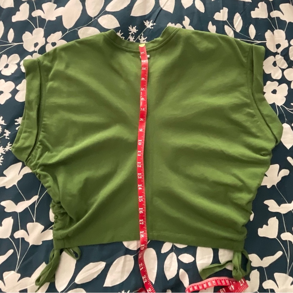 All Saints Olive Green Ruched Tie-Front Crop Top - Picture 9 of 9